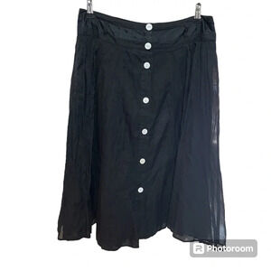 COLDWATER CREEK ~ Black Cotton and Silk Midi Length Skirt with Vertical Buttons